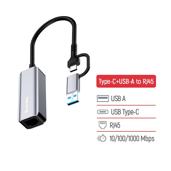 Фото - Перехідник USB Type-C - RJ-45 Colorway USB-A/USB-С 3.0 - RJ45 Gigabit Ethernet (CW-AD-CRG)