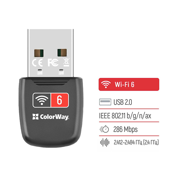 Фото - USB-адаптер мережі WiFi Colorway Wi-Fi 6 (CW-AD-W1)