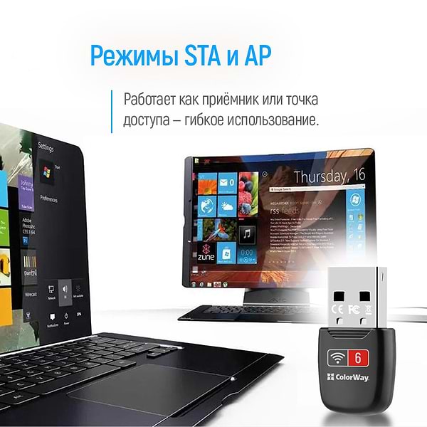 Фото - USB-адаптер мережі WiFi Colorway Wi-Fi 6 (CW-AD-W1)