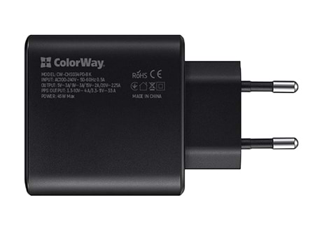 Мережевий зарядний пристрій Colorway Power Delivery Port PPS USB Type-C 45W Black (CW-CHS034PD-BK) - Фото 1