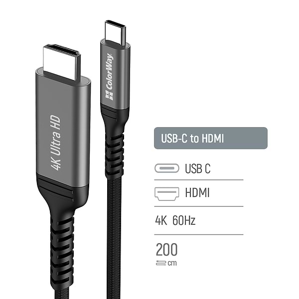 Фото - Кабель HDMI Colorway USB-C to HDMI 4K 60Hz 2m (CW-CBCHD077-BK)