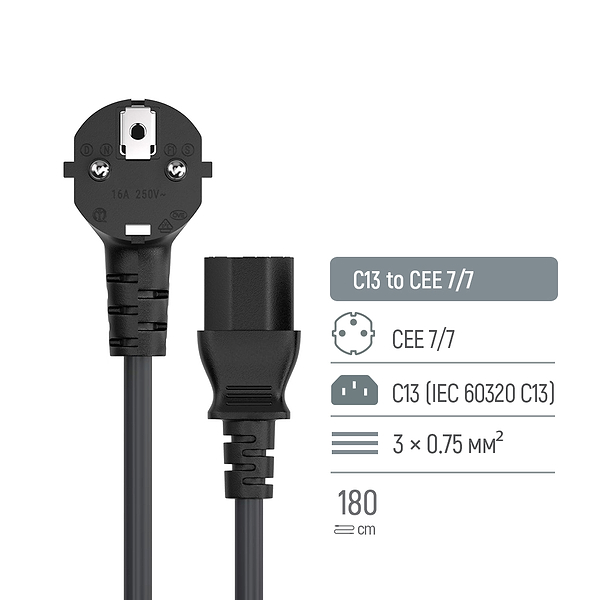 Фото - Кабель живлення Colorway CEE7/7-C13, 1.8m (CW-CBP082-BK)