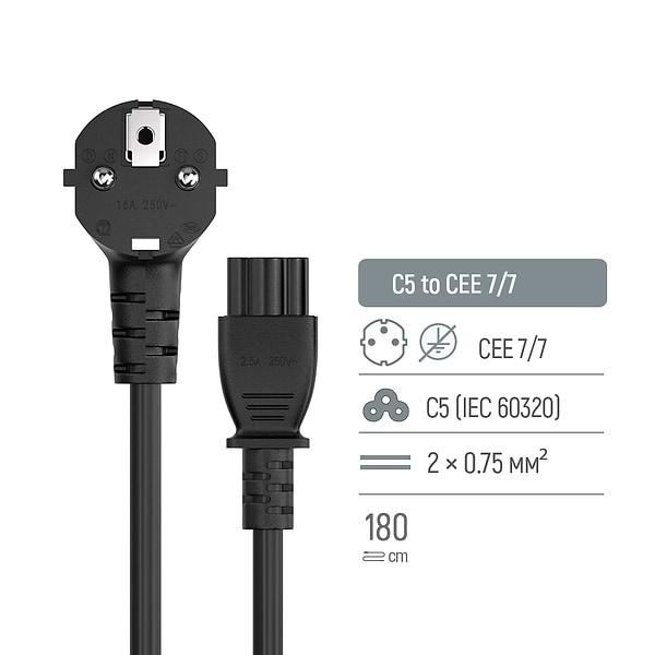 Фото - Кабель питания Colorway CEE7/7-C5, 1.8m (CW-CBP083-BK)