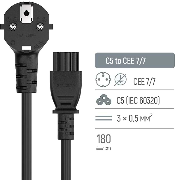 Фото - Кабель питания Colorway CEE7/7-C5, 1.8m (CW-CBP083-BK)