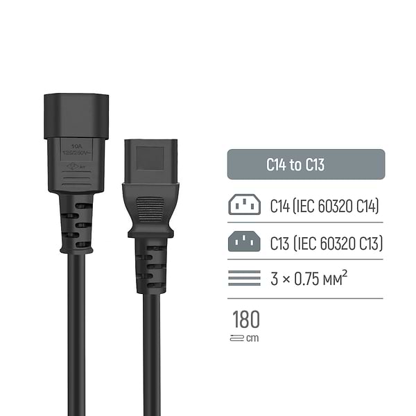 Фото - Кабель питания Colorway C13 to C14 1.8m (CW-CBP087-BK)