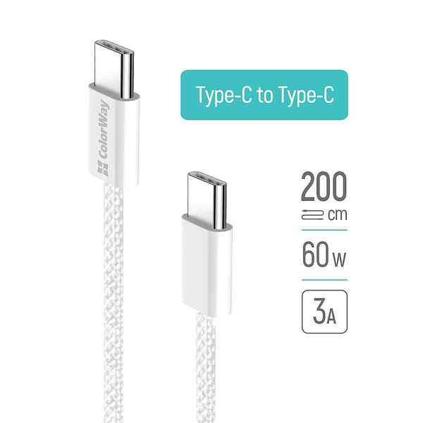 Фото - Кабель синхронізації даних Colorway Type-C - Type-C 3.0А 2м 
Gray (CW-CBPDCC068-GR)
