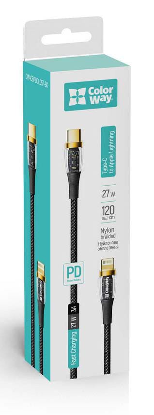 Кабель Colorway USB-C-Lightning transparent head PD Fast Charging 27W 3.0А, 1.2m Black (CW-CBPDCL057-BK)