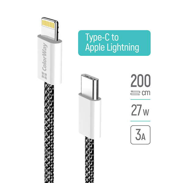 Фото - Кабель синхронізації даних Colorway Type-C - Apple Lightning 2м Black (CW-CBPDCL068-BK)