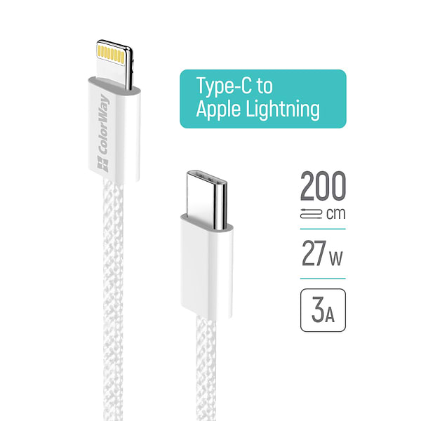Фото - Кабель синхронизации данных Colorway Type-C - Apple Lightning 2м Gray (CW-CBPDCL068-GR)