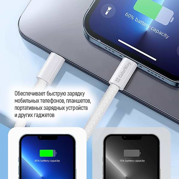 Фото - Кабель синхронизации данных Colorway Type-C - Apple Lightning 2м Gray (CW-CBPDCL068-GR)