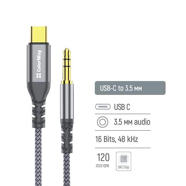 Фото - Переходник Colorway USB-C to 3.5 mm mini-Jack 1.2m (CW-CBPDJ071-G)