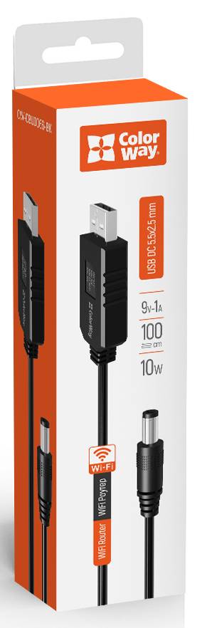 Фото - Кабель USB - DC Colorway 9V USB-DC 5.5х2.5mm 1m (CW-CBUD066-BK)