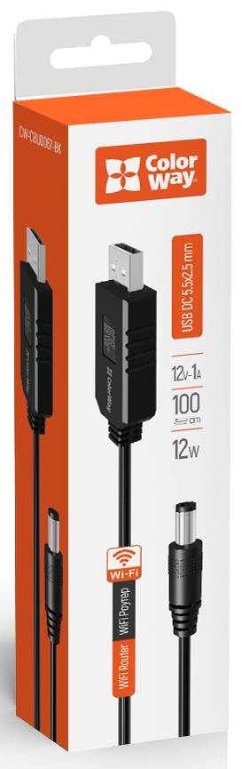 Кабель USB - DC Colorway 12V USB-DC 5.5х2.5mm 1m (CW-CBUD067-BK) - Фото 1