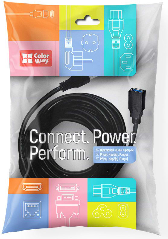 Фото - Кабель USB Type-A - USB Type-A Colorway USB 3.0 AM / AF 1.8m (CW-CBUF075-BK)