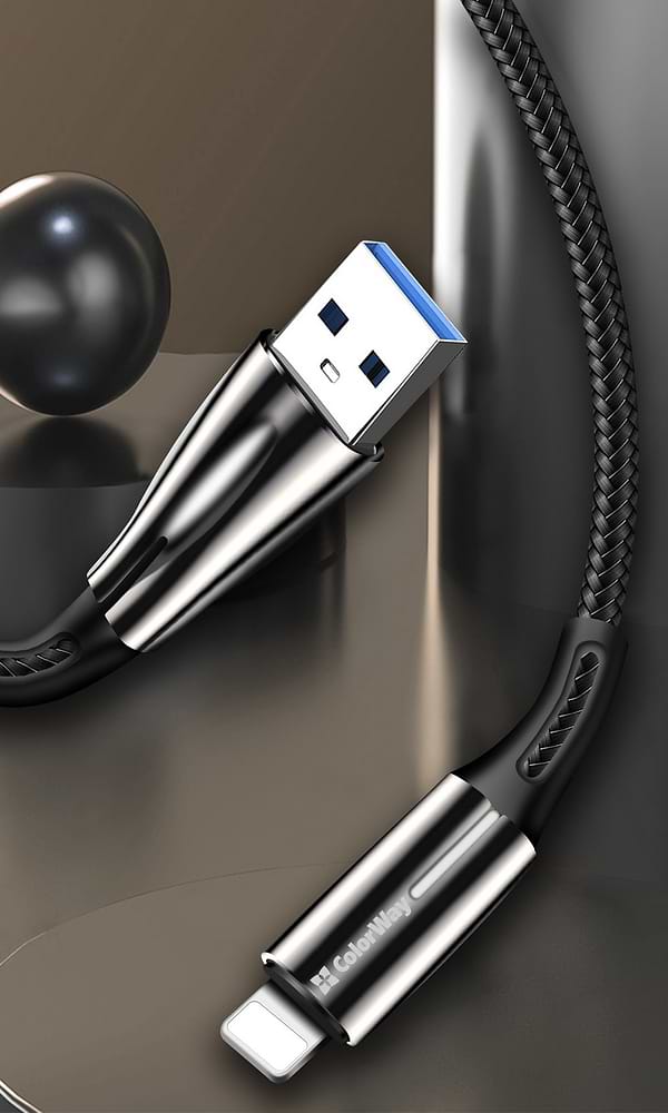 Фото - Кабель синхронизации данных Colorway USB - Apple Lightning Zinc Alloy + Led 2.4А 1 м Black (CW-CBUL035-BK)