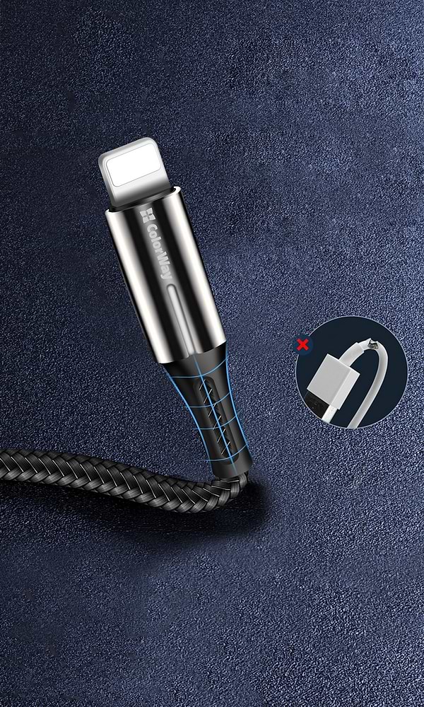 Фото - Кабель синхронизации данных Colorway USB - Apple Lightning Zinc Alloy + Led 2.4А 1 м Black (CW-CBUL035-BK)
