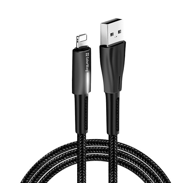 Фото - Кабель синхронизации данных Colorway USB - Apple Lightning Zinc Alloy + Led 2.4А 1 м Black (CW-CBUL035-BK)