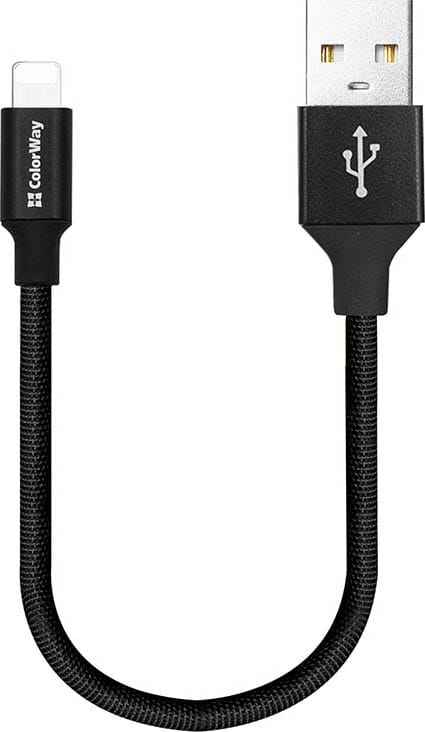 Кабель синхронізації даних Colorway USB-Apple Lightning 2.4А 25 см Black (CW-CBUL048-BK) - Фото 1