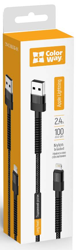 Кабель Colorway USB - Apple Lightning 2.4А 1m (CW-CBUL063-BK)