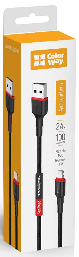 Кабель Colorway USB - Apple Lightning 2.4А 1m (CW-CBUL064-BK)