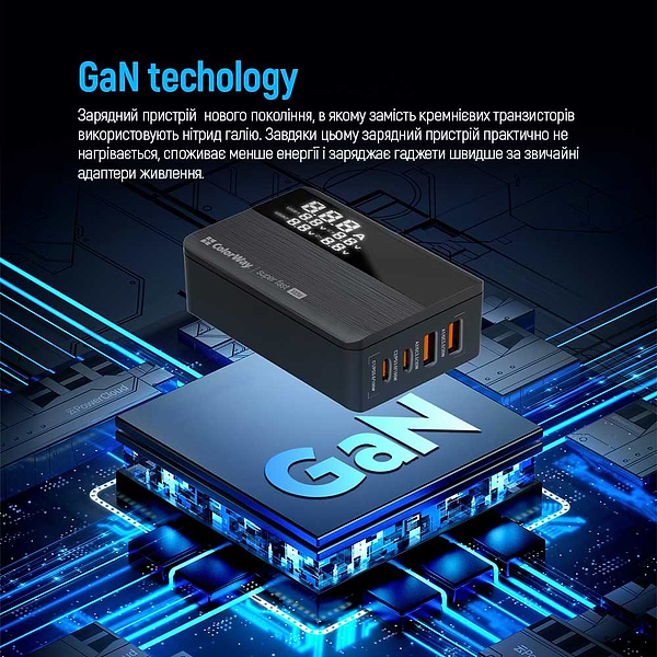 Фото - Мережевий зарядний пристрій Colorway Power Delivery GaN (2USB-A + 2USB TYPE-C) (100W) Black (CW-CHS041PD-BK)