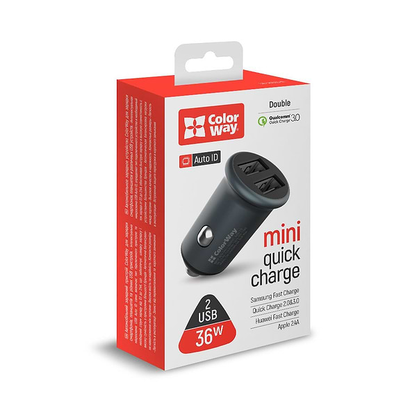 Фото - Автомобильное зарядное устройство Colorway 2xUSB Quick Charge 3.0 36W Gray (CW-CHA036Q-GR)