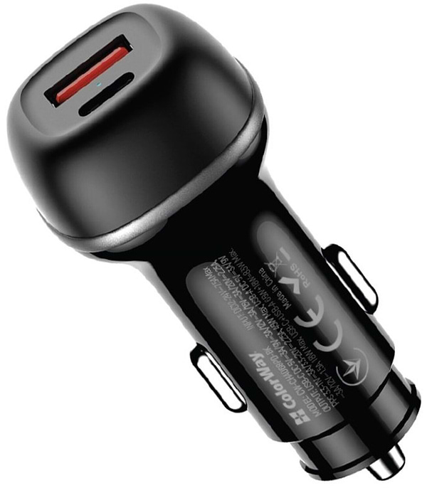 Фото - Автомобильное зарядное устройство Colorway 2USB (Type-C PD65W + USB QC3.0 18W) (83W) Black (CW-CHA068PD-BK)
