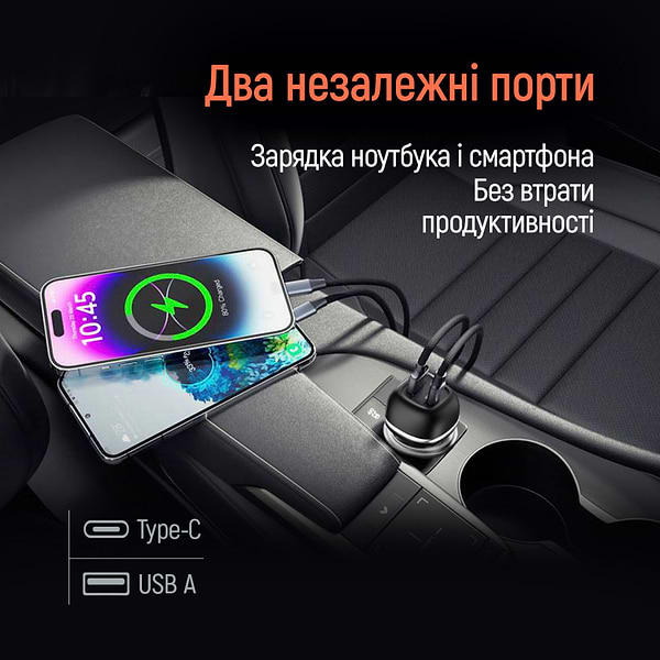 Фото - Автомобильное зарядное устройство Colorway 2USB (Type-C PD65W + USB QC3.0 18W) (83W) Black (CW-CHA068PD-BK)