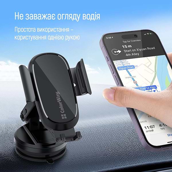 Фото - Уцінка - Автотримач з бездротовою зарядкою Colorway Dashboard Car Wireless Charger 15W Black (CW-CHAW037Q-BK)