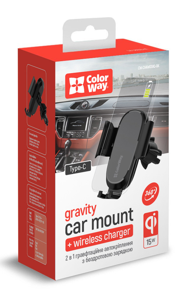 Фото - Автотримач з бездротовою зарядкою Colorway Air Vent Car Wireless Charger 15W Black (CW-CHAW038Q-BK)