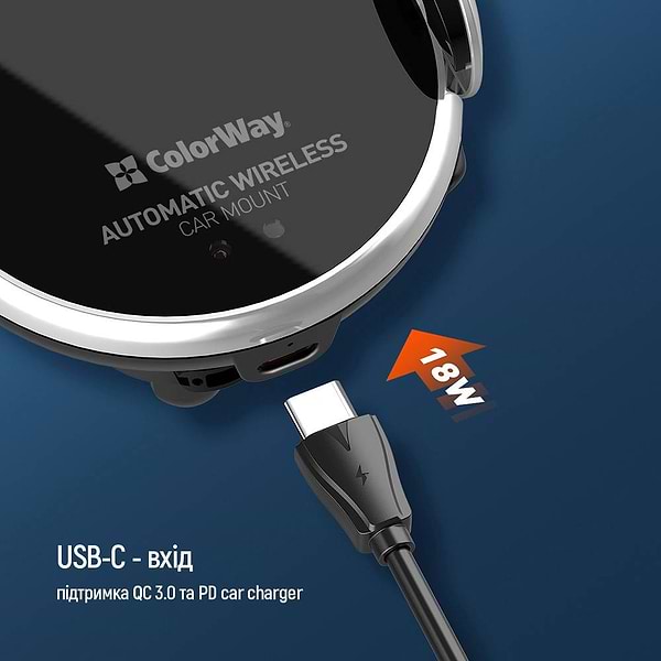 Фото - Автотримач з бездротовою зарядкою Colorway AutoSense Car Wireless Charger 15W (CW-CHAW039Q-BK)