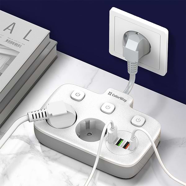 Фото - Мережевий фільтр Colorway 2 розетки,3 USB-A, 1xUSB-C (CW-CHE24PDW)