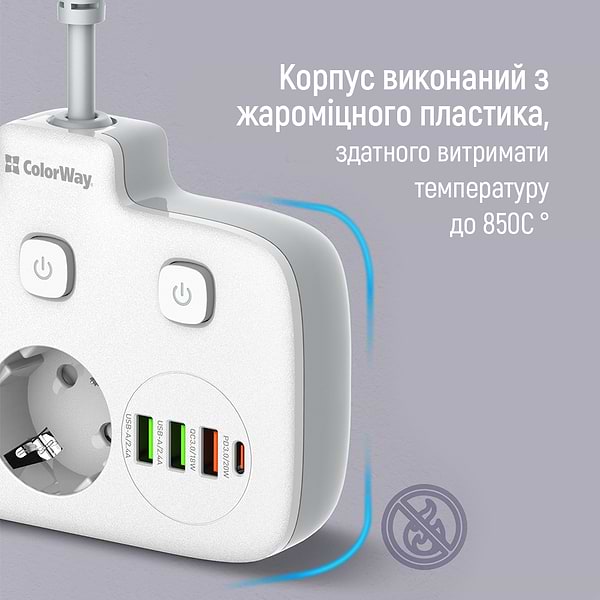 Фото - Мережевий фільтр Colorway 2 розетки,3 USB-A, 1xUSB-C (CW-CHE24PDW)