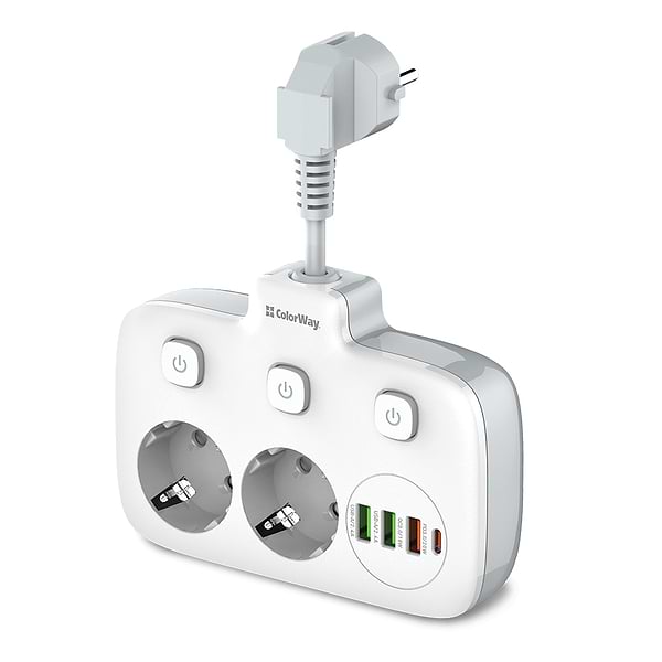 Фото - Мережевий фільтр Colorway 2 розетки,3 USB-A, 1xUSB-C (CW-CHE24PDW)