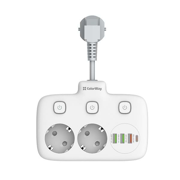 Фото - Мережевий фільтр Colorway 2 розетки,3 USB-A, 1xUSB-C (CW-CHE24PDW)