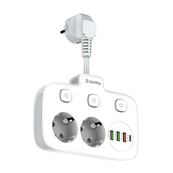 Фото - Мережевий фільтр Colorway 2 розетки,3 USB-A, 1xUSB-C (CW-CHE24PDW)