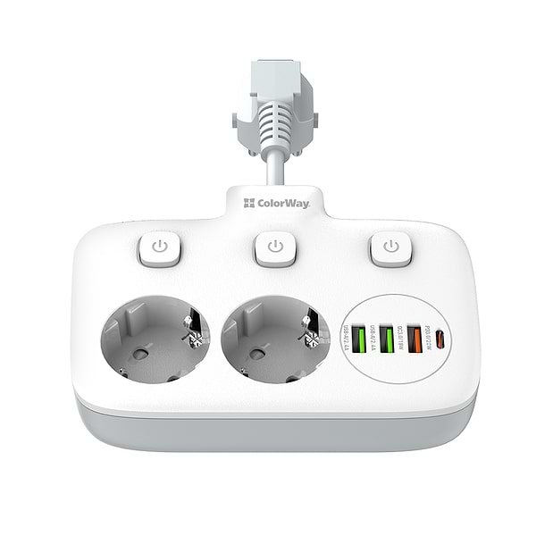 Фото - Мережевий фільтр Colorway 2 розетки,3 USB-A, 1xUSB-C (CW-CHE24PDW)
