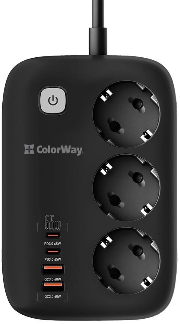 Фото - Сетевой фильтр Colorway 3 розетки/4USB GaN3 Pro PD (2USB-A + 2 TYPE-C) (65W) Black 2m (CW-CHE34PDB)