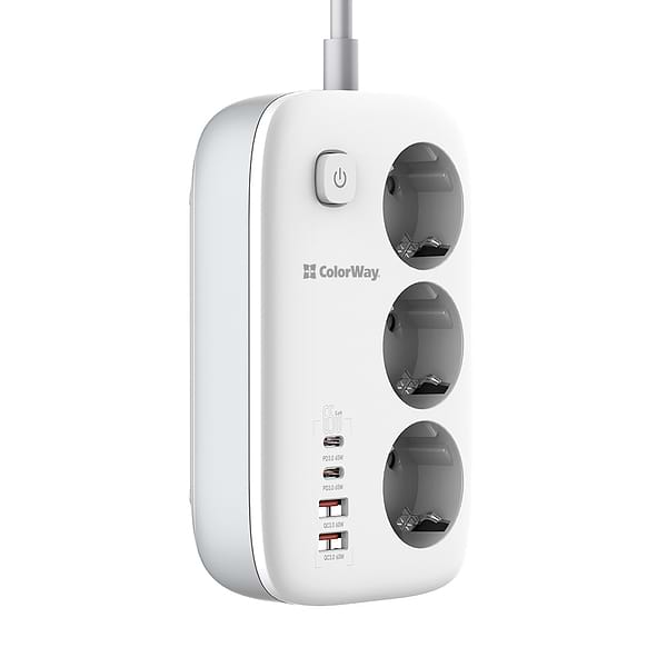 Фото - Сетевой фильтр Colorway 3 р/4USB GaN3 Pro PD (2USB-A + 2 TYPE-C) (65W) White 2м (CW-CHE34PDW)