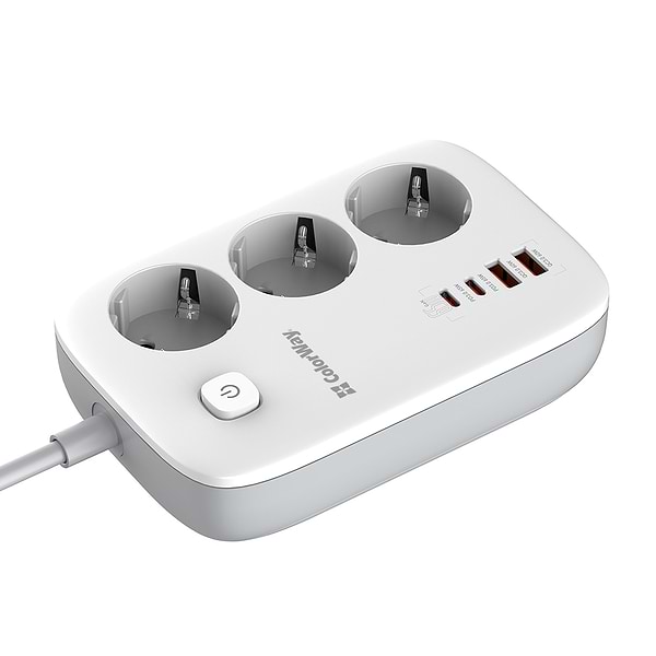 Фото - Сетевой фильтр Colorway 3 р/4USB GaN3 Pro PD (2USB-A + 2 TYPE-C) (65W) White 2м (CW-CHE34PDW)