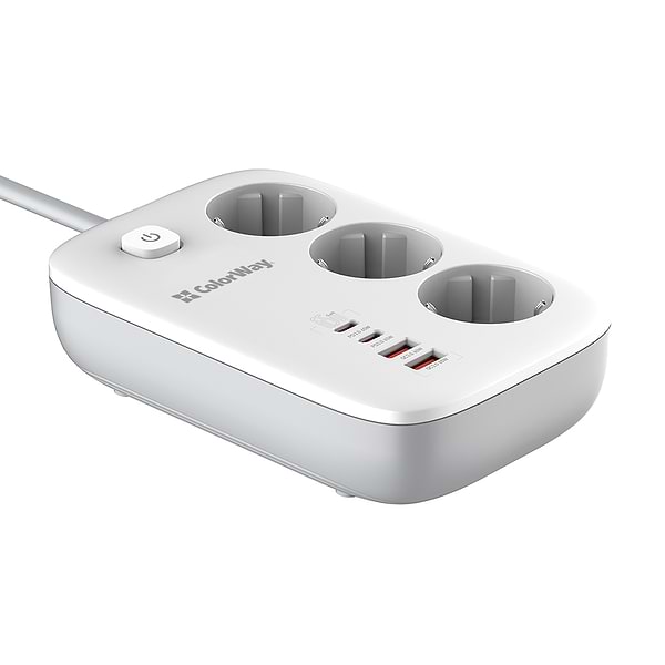 Фото - Сетевой фильтр Colorway 3 р/4USB GaN3 Pro PD (2USB-A + 2 TYPE-C) (65W) White 2м (CW-CHE34PDW)