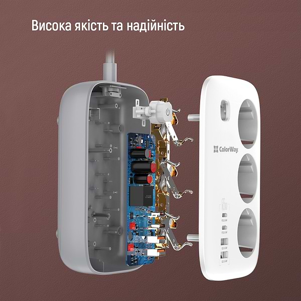 Фото - Сетевой фильтр Colorway 3 р/4USB GaN3 Pro PD (2USB-A + 2 TYPE-C) (65W) White 2м (CW-CHE34PDW)