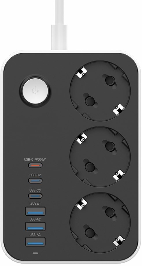 Фото - Мережевий фільтр Colorway 3 роз., 6xUSB (3xUSB-A + 3xTYPE-C) 20W Black 2m (CW-CHE36PDB)