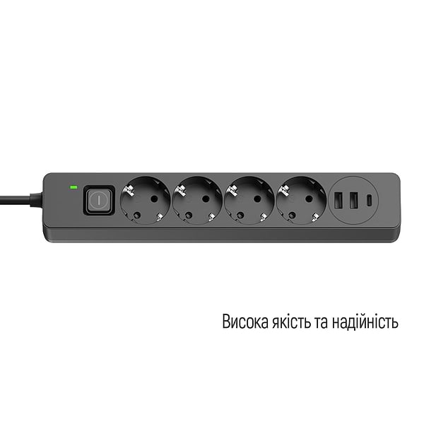 Фото - Сетевой фильтр Colorway 4 роз. 2xUSB-A + 1 Type-C Black 2m (CW-CHE432PDB)