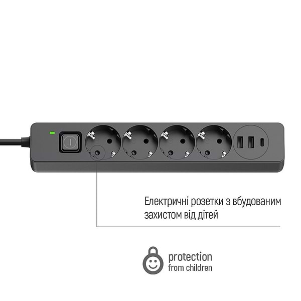 Фото - Сетевой фильтр Colorway 4 роз. 2xUSB-A + 1 Type-C Black 2m (CW-CHE432PDB)