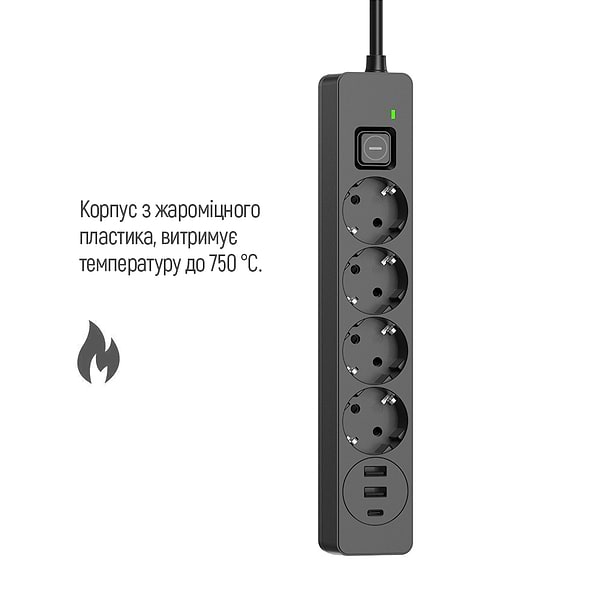 Фото - Сетевой фильтр Colorway 4 роз. 2xUSB-A + 1 Type-C Black 2m (CW-CHE432PDB)