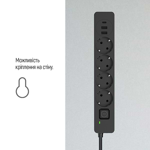 Фото - Сетевой фильтр Colorway 4 роз. 2xUSB-A + 1 Type-C Black 2m (CW-CHE432PDB)