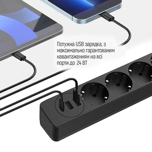 Фото - Сетевой фильтр Colorway 4 роз. 2xUSB-A + 1 Type-C Black 2m (CW-CHE432PDB)