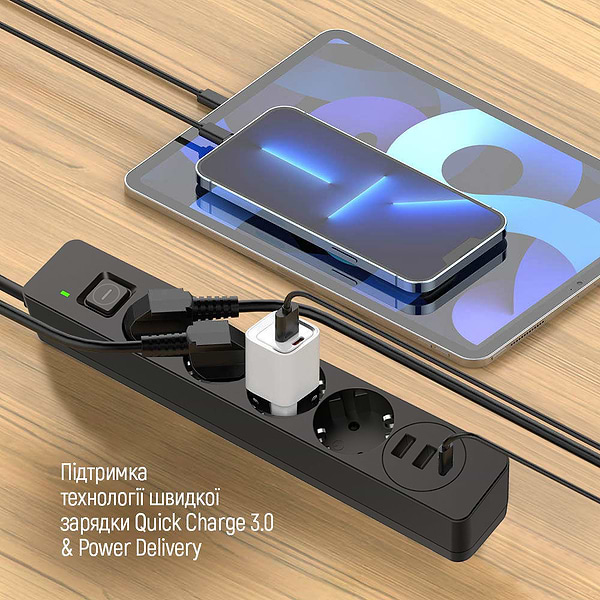 Фото - Сетевой фильтр Colorway 4 роз. 2xUSB-A + 1 Type-C Black 2m (CW-CHE432PDB)