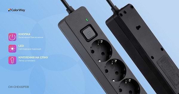 Фото - Сетевой фильтр Colorway 4 роз. 2xUSB-A + 1 Type-C Black 2m (CW-CHE432PDB)